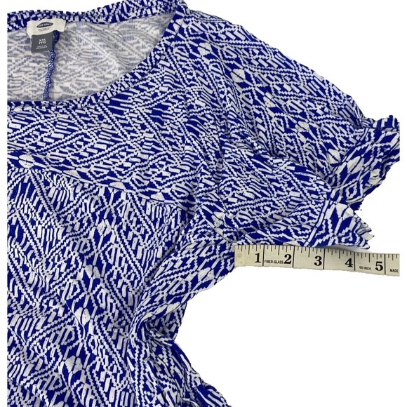 Old Navy‎ Women's XXL Blue White Short Sleeve Blouse Cropped Herringbone - Picture 8 of 9